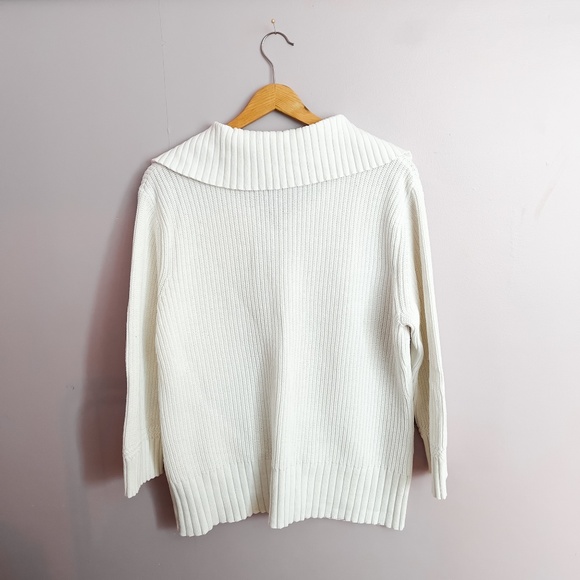Vintage Preppy Y2K Lauren Jeans Company Ralph Lauren White Cotton Knit Sweater L - Picture 3 of 14